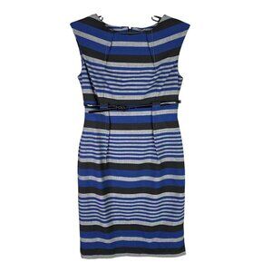 Womens Calvin Klein Blue & Black Striped Sleeveless Sheath Dress Polyester 8